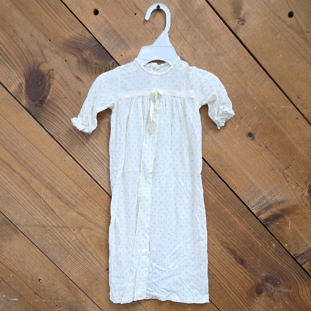Vintage Cutler White Baby Gown With Yellow Flowers.  Small